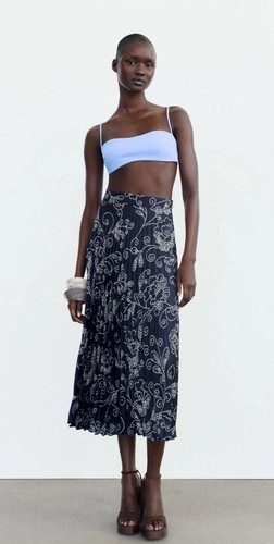 Zara navy blue printed - navy, pleated