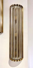 Art Deco Brass Ribbed Glass