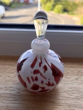 Mdina Glass Perfume Bottle Maltese Art Glass White & Red with Stopper - Signed