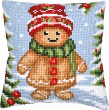 Gingerbread Man Printed chunky cross stitch cushion front kit 40x40cm Vervaco