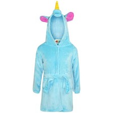 Girls 3D Animal Blue Unicorn Bathrobe Dressing Gown Fleece Loungewear 2-13 Yr