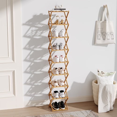 Folding bamboo shoe rack - bamboo,