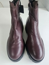 Next Chelsea Boots Size 5 D Extra Wide Real Leather Red Burgundy zip detail BNWT