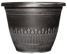 2 x Plant Pots Round Decorative Plastic Black & White Pattern Planters 28cm