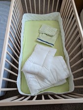 Beech Baby Cot (adjustable) - IKEA Sniglar incl. mattress + protector + bedding
