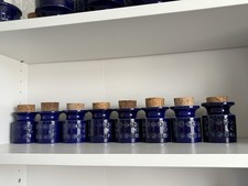 Rare TOTEM PORTMEIRION  Herb Pots Blue Set Susan Williams Ellis (Set of 8) VG 