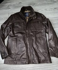 Mens Blue Harbour Leather Jacket, Size Medium, Dark Brown, Full Zip, Lined, (46)