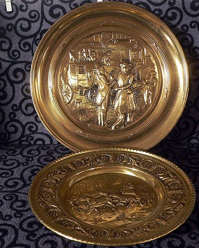 Pair brass wall plaques - brass,