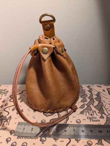Leather drawstring pouch for
