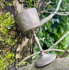 Vintage Silver Chalice Offering Cup Alter Goblet Hand Carved Runes Wicca Gift