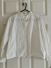 White Cotton Round Collar  Ruffle Shirt in Size XXS Petite Size