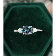925 Sterling Silver Alexandrite Gems Engagement Promise Rings For Girls