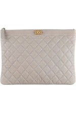 CHANEL GREY 2019 BOY O CASE MEDIUM QUILTED CAVIAR LEATHER CLUTCH