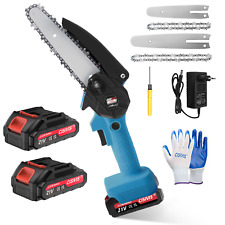 2 Battery 21V Electric Cordless Chainsaw Handheld One-Hand Mini Saw Wood Cutter