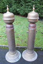 RECLAIMED LARGE PAIR OF BRASS GOTHIC CHURCH COLUMNS PILLARS BOLLARDS  100cm TALL
