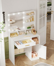 Makeup Vanity Dressing Table with LED Mirror, 10 Lights, Shelves, Drawer & Cabin