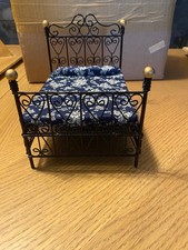 Dolls House double bed black metal with mattress, quality item