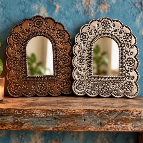 Mexican tin arched mirror - arched,