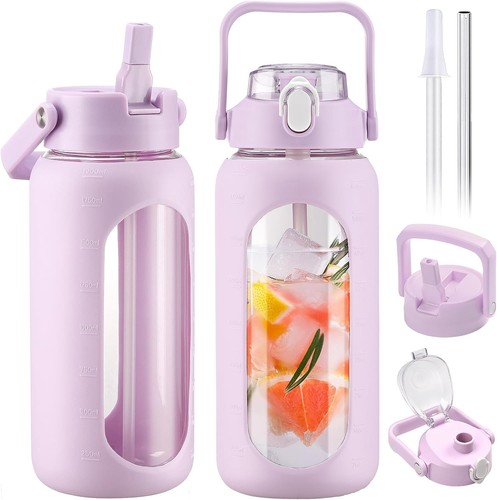Glass water bottle with 2 - water,