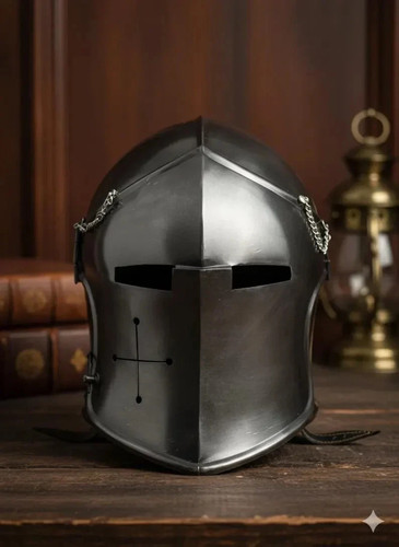 Black steel barbuta helmet - steel,