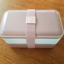 Stackable lunch picnic box microwave freezer twin compartment cutlery pink