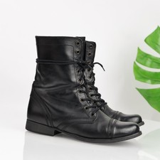 Steve Madden Womens Troopa Boots Size 9 Black Leather Combat Lace Up Biker Boho