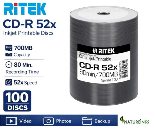 100 ritek gpl white inkjet - ritek,