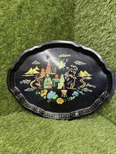 Vintage Oriental Serving Tray Baret Ware England Mandarin Garden Black
