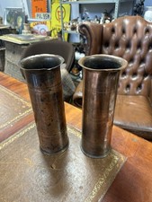 Antique Pair Of WW1 Copper And Brass Trench Art Shell Casings 28x11cm