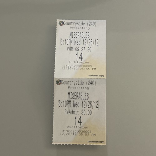 Les misérables movie ticket - movie,