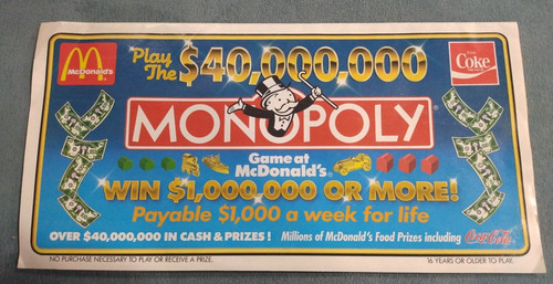 1987 mcdonalds monopoly - 1987, game