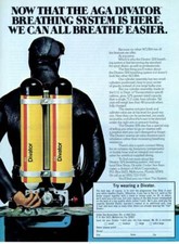 1974 Under Sea Associates Divator PRINT AD Scuba Diver 324 Breathing System