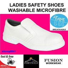 LADIES WHITE SAFETY SHOES,SLIP ON,MICROFIBRE,SIZE 1- 13,FOOD,CATERING,HEALTH,NHS