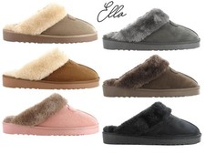 Womens Ella Slippers Luxury Memory Foam Faux Fur Lined Outdoor Sole Soft Mules