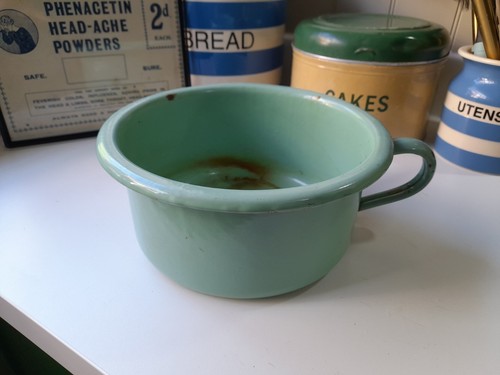 Vintage green enamel pot - enamel,