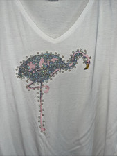 Heineken White V Neck T Shirt With Pearl And Glitter Flamingo Detail Size 18