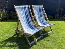 Set Of 2 Outdoor hardwood Deck Chairs.  Striped Mediterranean by SOUTH WESTERLY