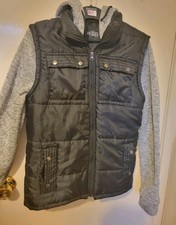 Men's Hooded Zip Front Jacket, Grey And Black. Brooklyn Size S/M.