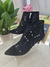 Sam Edelman Kami Black Mesh Pearl Embellished Kitten Heel Boots UK 6 BNIB
