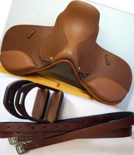 WIDE TREE 14" TAN PoNy EngLish SaddLe JuMp Close Contact Leathers 36"+ Irons