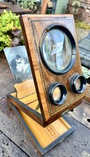 Late 19th Century Antique wooden stereoscope viewer with marquetry & magnifier