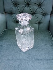 Vintage Crystal Glass Decanter with Square Stopper Unmarked 800ml 9""X4"X4"