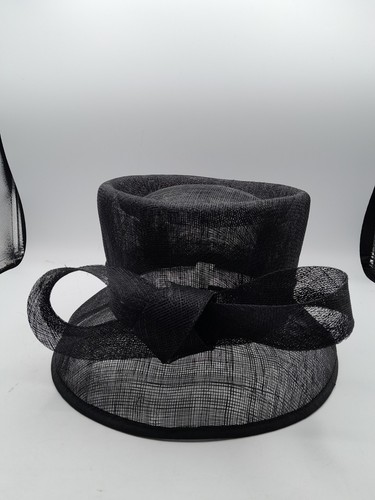 Black sinamay pillbox hat - black,