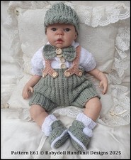 KNITTING PATTERN BABY /REBORN DOLL SHORTS & BRACES SET E61 16-22" DOLL 0-3M BABY