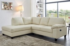 Cream Ivory High Grade Genuine Leather Corner Sofa LH Facing + USB  BOSTON