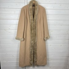 JACQUES VERT Coat Womens Size UK 20 Beige Wool Cashmere Maxi Faux Fur Collar