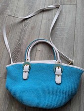 LADIES BLUE & WHITE STRAW SUMMER BAG