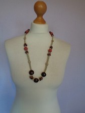 Necklace By Fat Face Plaited Cord With Beads In Pink Tones Button Clasp