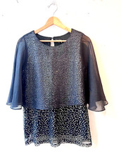 Phase Eight black sheer cape sleeve sequin embellished xmas party top size 12