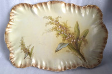 Limoges A & L Hand Painted Dresden Style Floral & Gold Dresser Tray - c1890-1914
